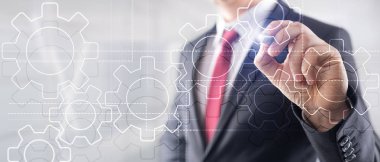 Çift Pozlama vites mekanizması üzerinde arka plan bulanık. İş ve endüstriyel proses otomasyonu kavramı.