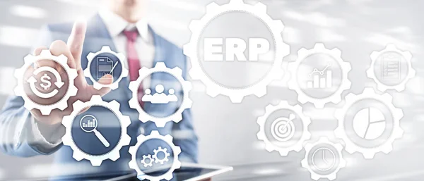 ERP system, Enterprise resource planning on blurred background. Business automation and innovation concept.