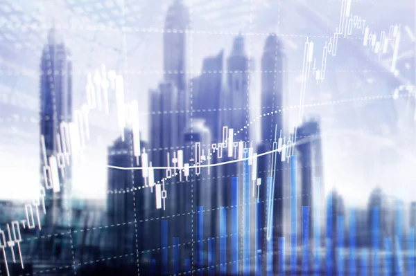 Forex трейдинг, Финансовый рынок, Инвестиционная концепция на фоне бизнес-центра — стоковое фото