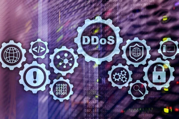 DDoS Cyber Attack. Konceptet teknik, Internet och skyddsnätverk. Server datacenter bakgrund. — Stockfoto