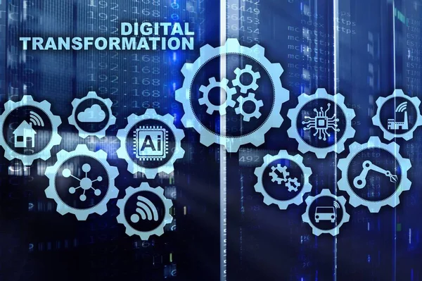 Transformación digital Concepto de digitalización de procesos empresariales tecnológicos. Fondo del centro de datos. — Foto de Stock