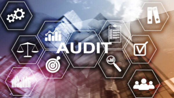 Audit business and finance concept. nalysis Annual Financial Statements, Analyze return on investment. Mixed media abstract background