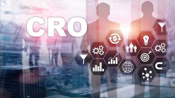 Conversion Rate Optimization. CRO Business Technology Finance concept on a virtual screen.