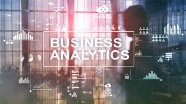 İş analytics kavramı çift pozlama arka plan üzerinde.