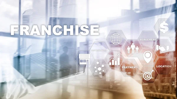 Franquia consept na tela virtual. Marketing Branding Retail and Business Work Mission Concept. — Fotografia de Stock