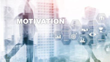 İş öğeleri ile motivasyon kavramı. İş takım. Mali kavramı üzerinde arka plan bulanık. Karışık teknik.