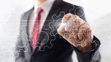 Gears mekanizması, dijital dönüşüm, veri entegrasyonu ve dijital teknoloji kavramı