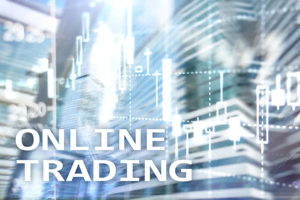 Trading en ligne, FOREX, Concept d'investissement sur fond de centre d'affaires flou . — Photo
