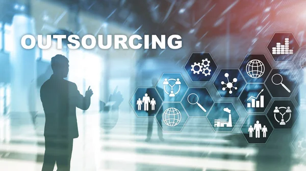 Outsourcing zasobów ludzkich. Koncepcja globalnego sektora biznesu. Freelance Outsourcing Partnerstwo międzynarodowe. — Zdjęcie stockowe