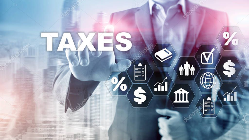 Concept of taxes paid by individuals and corporations such as vat, income and wealth tax. Tax payment. State taxes. Calculation tax return