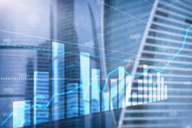 İş modern şehir kentsel fütüristik mimarisi arka plan. Finansal yatırım veya ekonomik eğilimler iş fikri ve sanat tasarım çalışmaları.