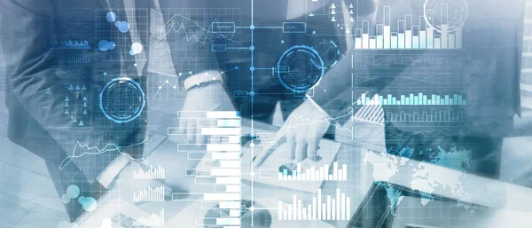 Business intelligence. Diagram, Graph, Stock Trading, Investment dashboard, transparent blurred background. — Stock Photo, Image