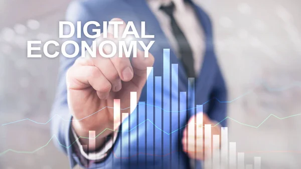 Дигитальная экономика, концепция финансовых технологий на размытом фоне . — стоковое фото