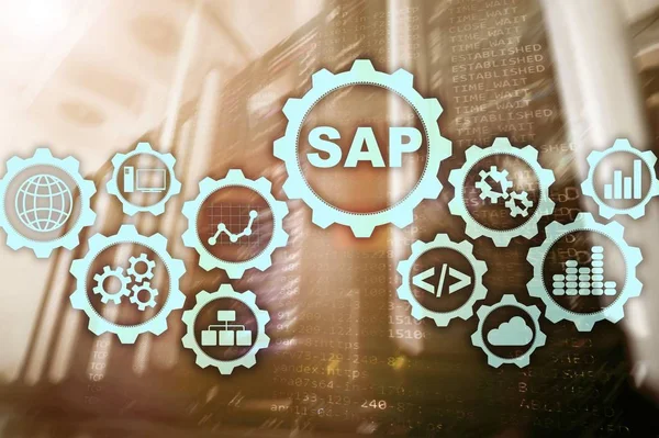 Concepto de automatización de software de sistema SAP en el centro de datos de pantalla virtual — Foto de Stock