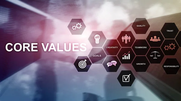 Concept de valeurs de base sur écran virtuel. Solutions commerciales et financières — Photo