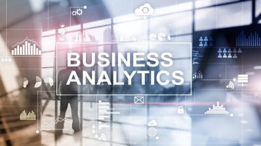 İş analytics kavramı çift pozlama arka plan üzerinde.
