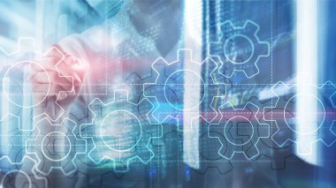 Çift Pozlama vites mekanizması üzerinde arka plan bulanık. İş ve endüstriyel proses otomasyonu kavramı.