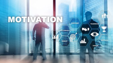 İş öğeleri ile motivasyon kavramı. İş takım. Mali kavramı üzerinde arka plan bulanık. Karışık teknik.