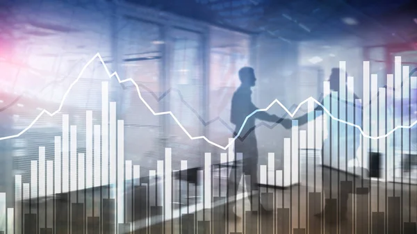 Exposição dupla Gráficos e diagramas financeiros. Conceito de negócio, economia e investimento . — Fotografia de Stock