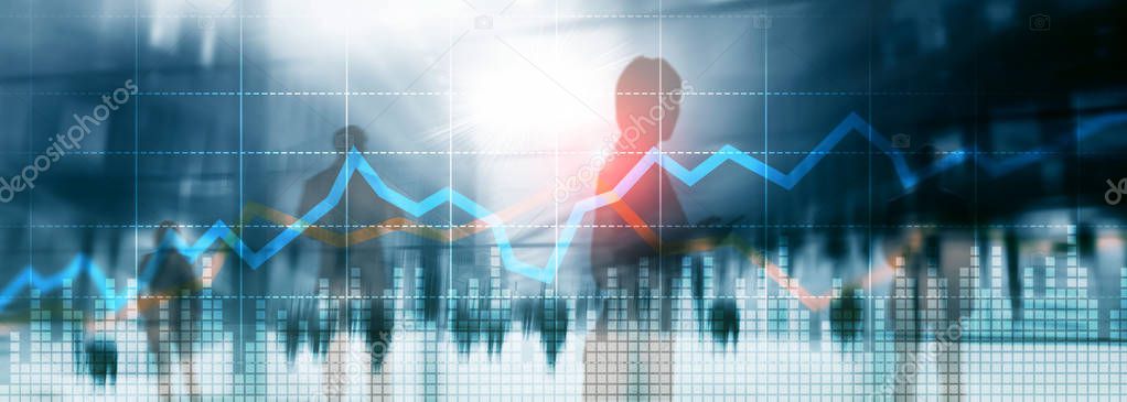 Website Header Banner. Business Financial Trading Investment concept graph virtual screen double exposure