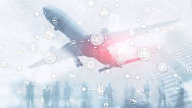 Sanal ekran karışık medya üzerinde iş süreci yapısı endüstriyel iş akışı diyagramı otomasyon yenilik kavramı.