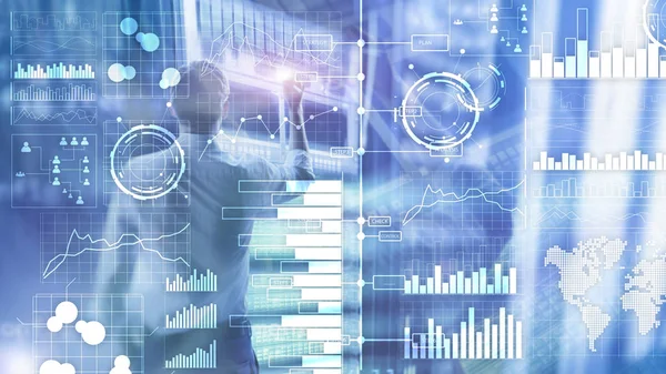 Business Intelligence Diagramm Grafik Aktienhandel Investment Dashboard Transparenter Verschwommener Hintergrund — Stockfoto