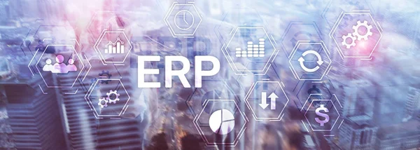 Erp Systeem Enterprise Resource Planning Vage Achtergrond Bedrijfsautomatisering Innovatie — Stockfoto