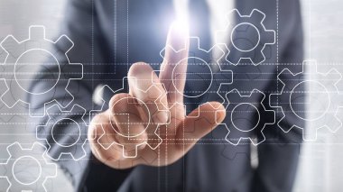 Gears mekanizması, dijital dönüşüm, veri entegrasyonu ve dijital teknoloji kavramı.