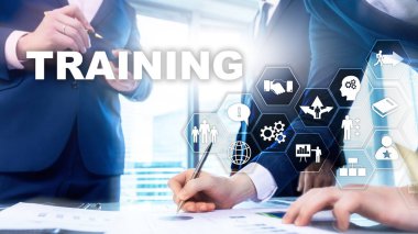 İş eğitimi konsepti. Eğitim Webinar E-öğrenim. Finansal teknoloji ve iletişim konsepti.