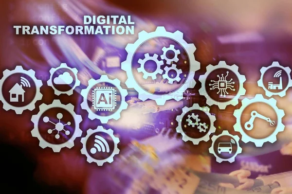 Cyfrowa Transformacja Koncepcja Digitalizacji Procesów Biznesowych Technologicznych Kontekst Bazy Danych — Zdjęcie stockowe
