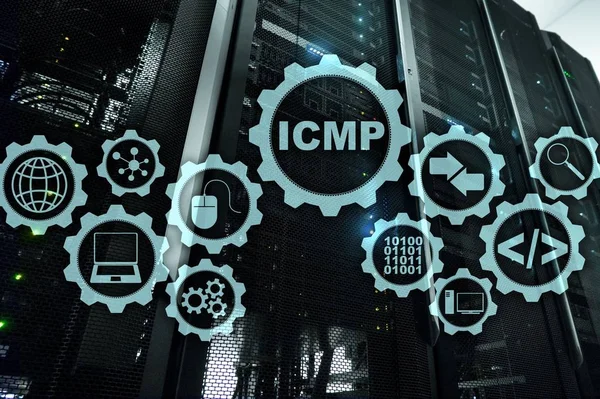 ICMP. Internet Control Message Protocol. Network concept. Server room on background.