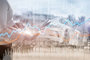 Business Financial Trading Investment konsept grafik sanal ekran çift pozlama.