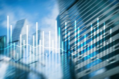 Çift Pozlama ekonomi büyüme diyagram üzerinde arka plan bulanık. İş ve yatırım kavramı.