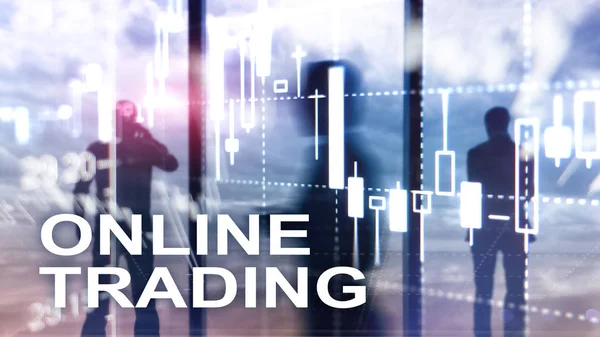 Online Forex Trading Investeringen Concept Inzake Wazig Zakelijke Centrum Achtergrond — Stockfoto