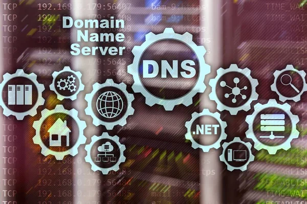 DNS。ドメイン名システム。ネットワークWebコミュニケーション。インターネットとデジタル技術の概念. — ストック写真