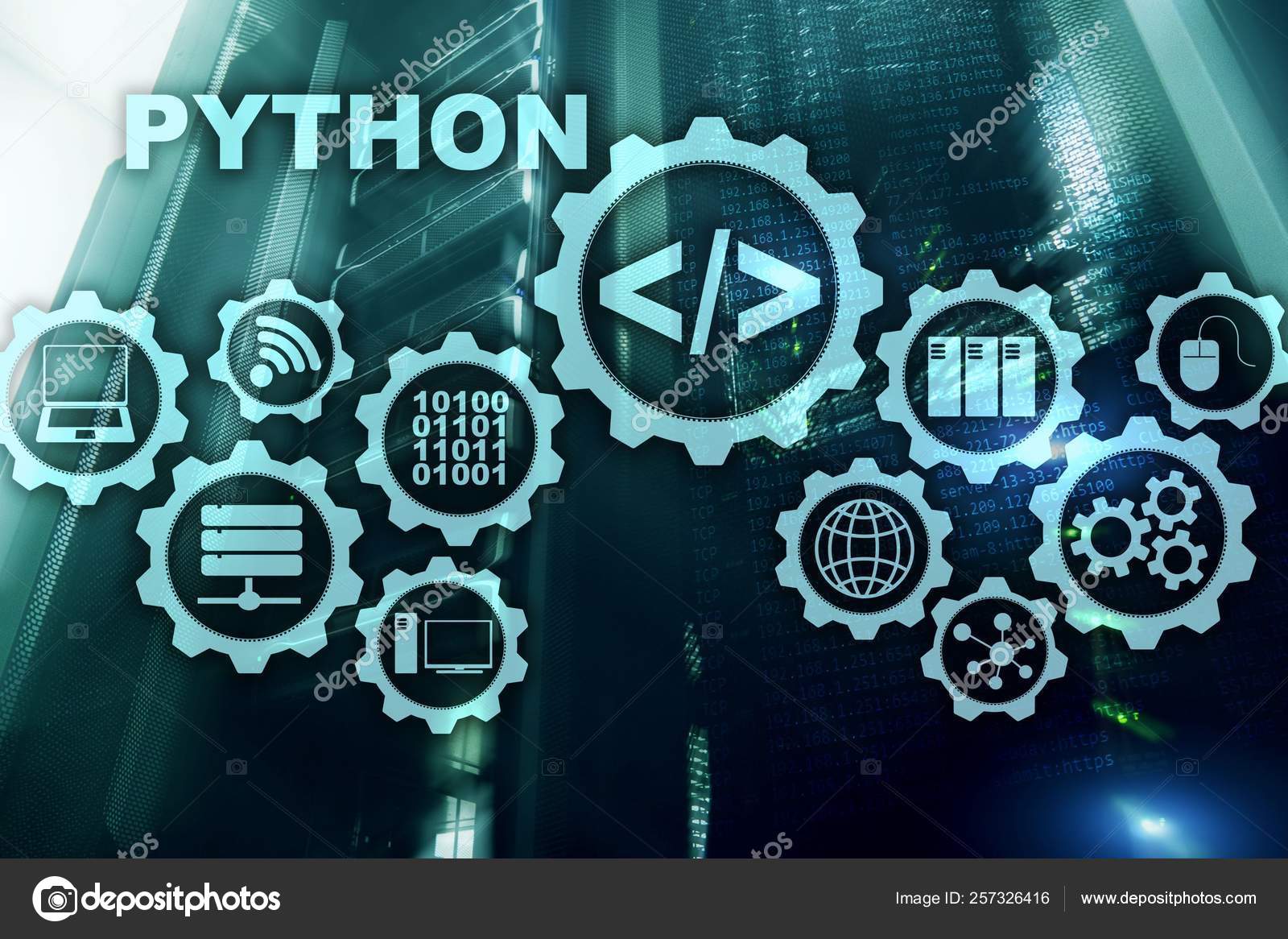 Python Programming Language on server room background. Programing workflow  abstract algorithm concept on virtual screen Stock Photo by ©Funtap  257326416