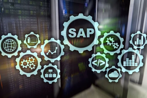 Concepto de automatización de software de sistema SAP en el centro de datos de pantalla virtual. — Foto de Stock