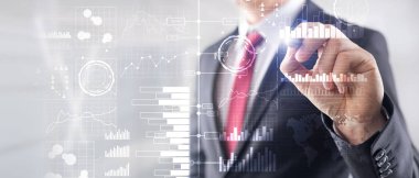 İş zekası. Diyagram, grafik, Stock Trading, yatırım panosu, şeffaf bulanık arka plan. İş afiş.