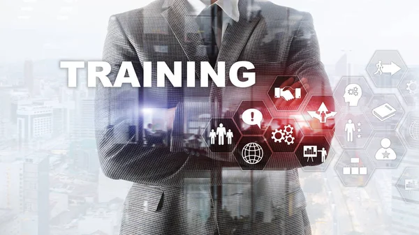 Koncepcja szkolenia biznesowego. Szkolenie Webinar E-learning. Koncepcja technologii finansowych i komunikacji — Zdjęcie stockowe