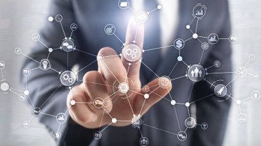 Sanal ekran karışık medya üzerinde iş süreci yapısı endüstriyel iş akışı diyagramı otomasyon yenilik kavramı