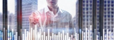 Bulanık arka planda iş ve finans grafiği. Ticaret, yatırım ve ekonomi kavramı.