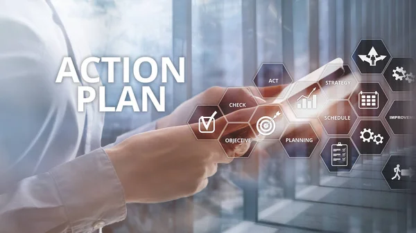 Action Plan Strategy Planning Vision Direction. Financial concept on blurred background. — Stock Photo, Image