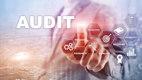 Audit business and finance concept. nalysis Annual Financial Statements, Analyze return on investment. Mixed media abstract background.