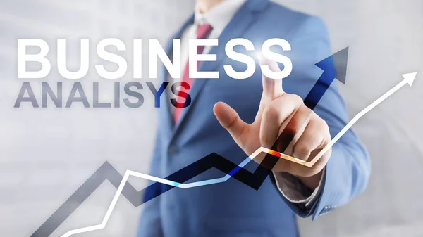 Business analysis diagrams and graphs on virtual screen. Financial and technology concept with blurred background. — Stock Photo, Image