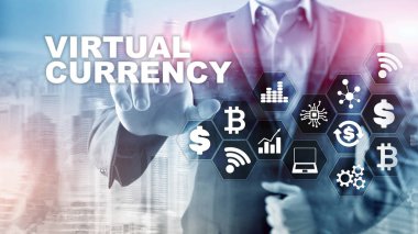 Sanal Para Takası, Yatırım Konsepti. Sanal ekranda para birimi sembolleri. Finansal Teknoloji Geçmişi.