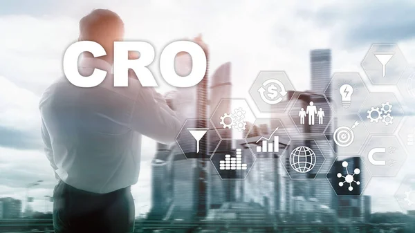 Conversion Rate Optimization. CRO Business Technology Finance concept on a virtual screen.