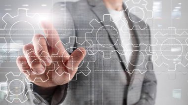 Gears mekanizması, dijital dönüşüm, veri entegrasyonu ve dijital teknoloji kavramı.