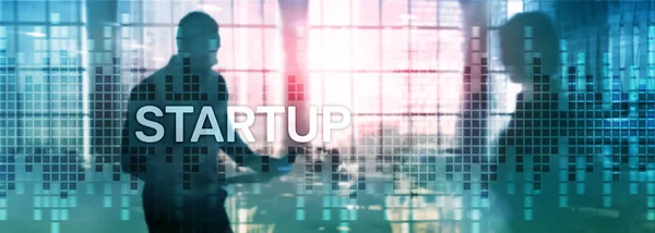 Startup concept with double exposure diagrams blurred background. — Stock Photo, Image