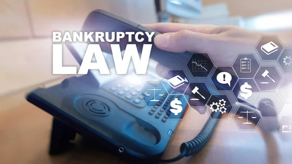 Bankruptcy law concept. Insolvency law. Judicial decision lawyer business concept. Mixed media financial background