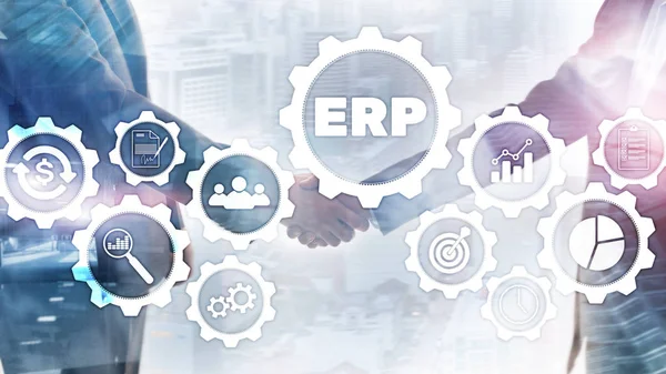 Erp Systeem Enterprise Resource Planning Vage Achtergrond Bedrijfsautomatisering Innovatie — Stockfoto